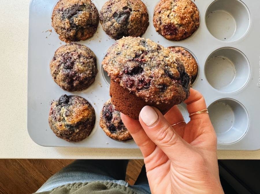 Berry muffins after baking.