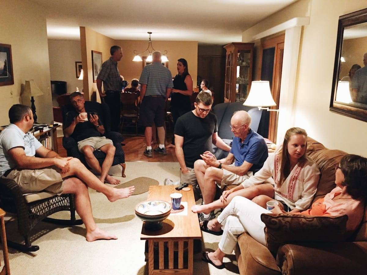 People sitting in a living room.