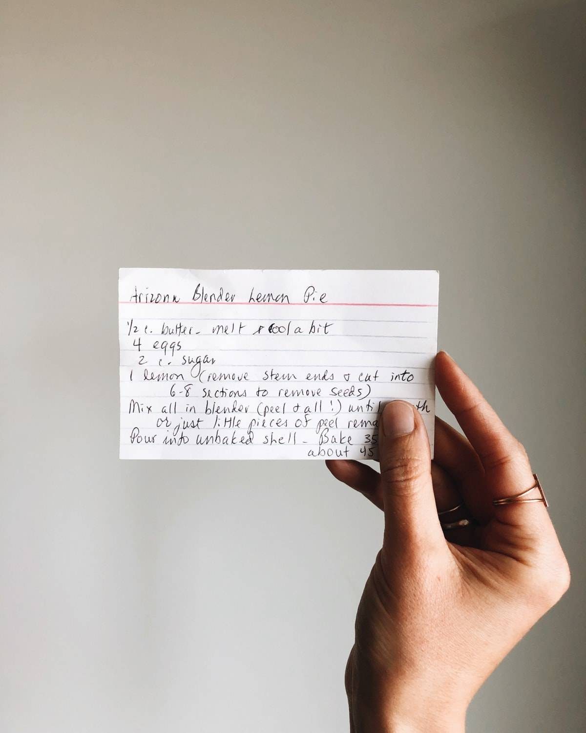 Recipe card for blender lemon pie.