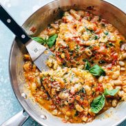A picture of Garlic Basil Barramundi Skillet with Tomato Butter Sauce