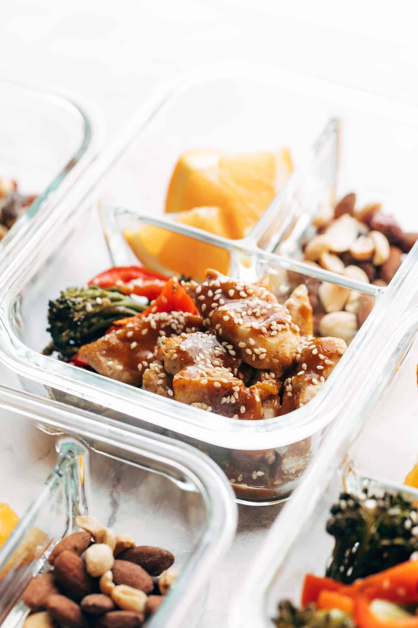 Garlic ginger chicken in a container.