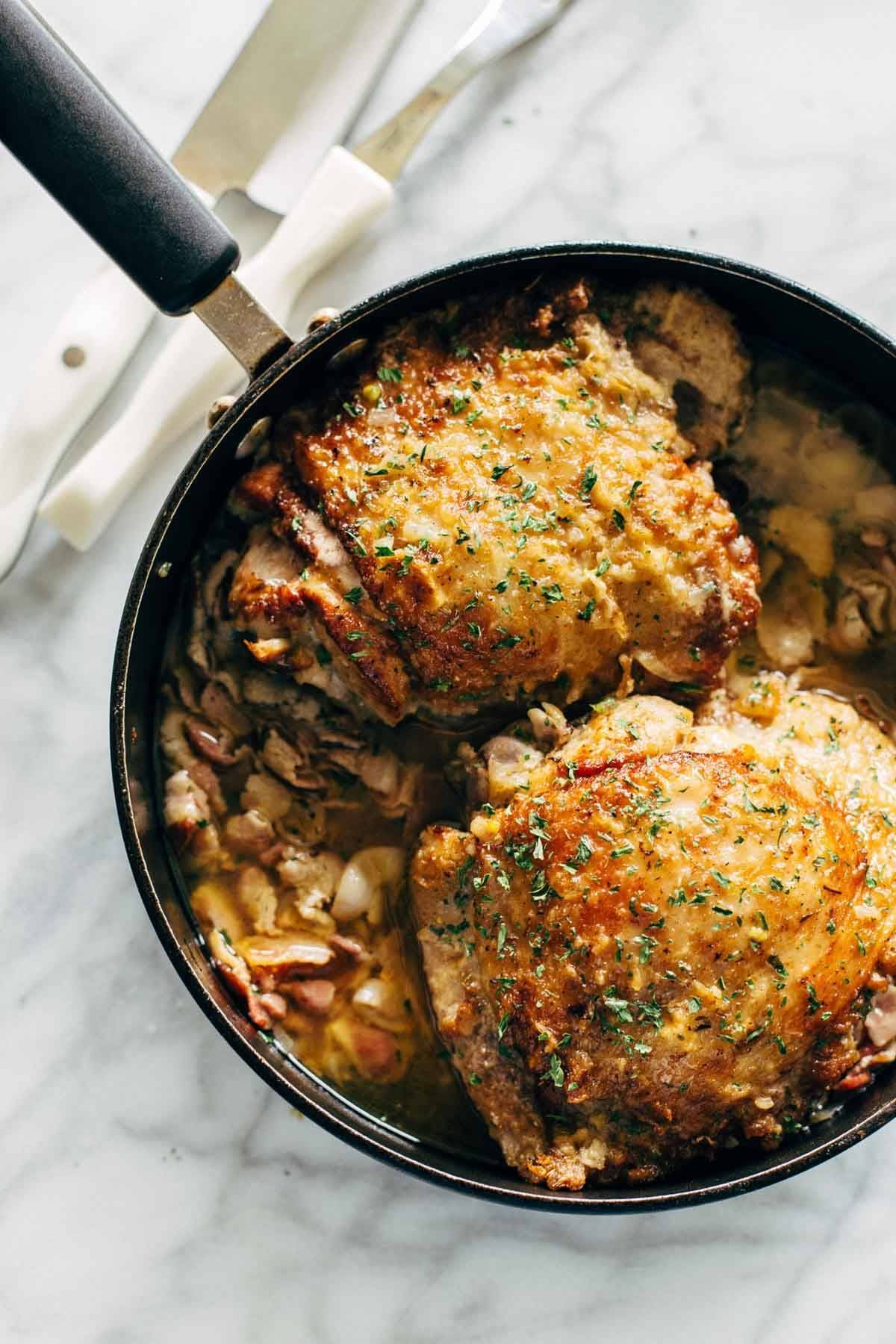 Skillet Turkey with Bacon and White Wine - a simple holiday meal featuring everyone's faves: shallots, butter, white wine, and bacon! | pinchofyum.com