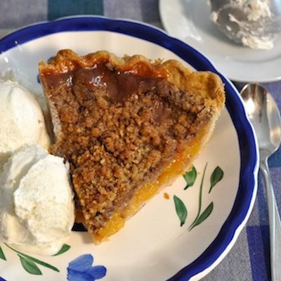 A picture of Fresh Peach Pie with Heath Bar Crumb Topping